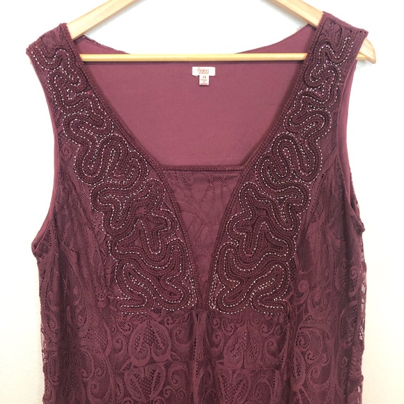 Reba Lace Midi Dress Sleeveless Embroidered Detail Burgundy - Picture 3 of 9